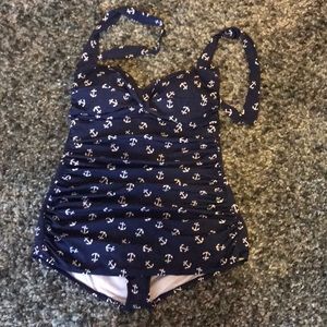 EUC NAVY ANCHOR PRINT ONE PIECE SWIM SUIT.
